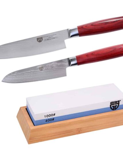 Gräwe damascus knivsæt med slibesten (3dele)